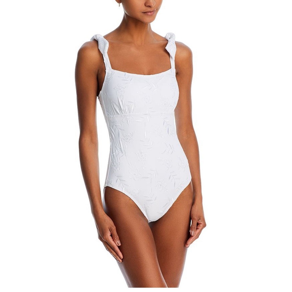 NWT TOMMY BAHAMA 'Eyelet Hideaway' Square Neck 1-Piece Swimsuit SZ 14 White $178